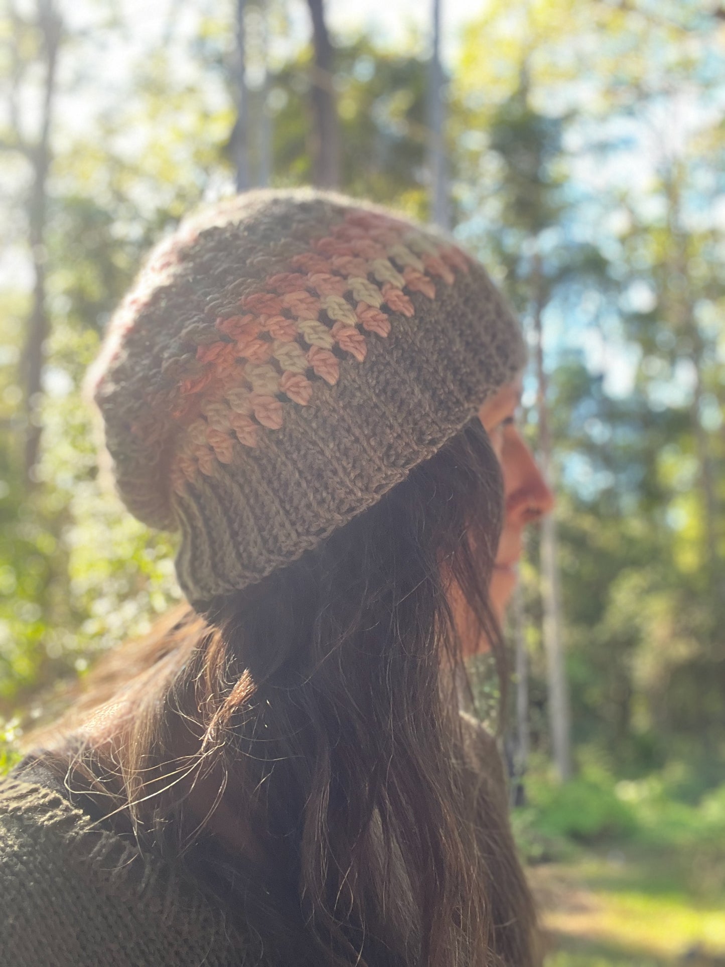 Ethnic Soul Collective multi coloured short slouchy beanie hand crocheted 44cm circumference 24cm height