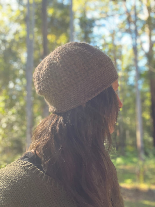 Ethnic Soul Collective almond frost crochet beret style slouchy beanie hand crocheted 44cm circumference 20cm height