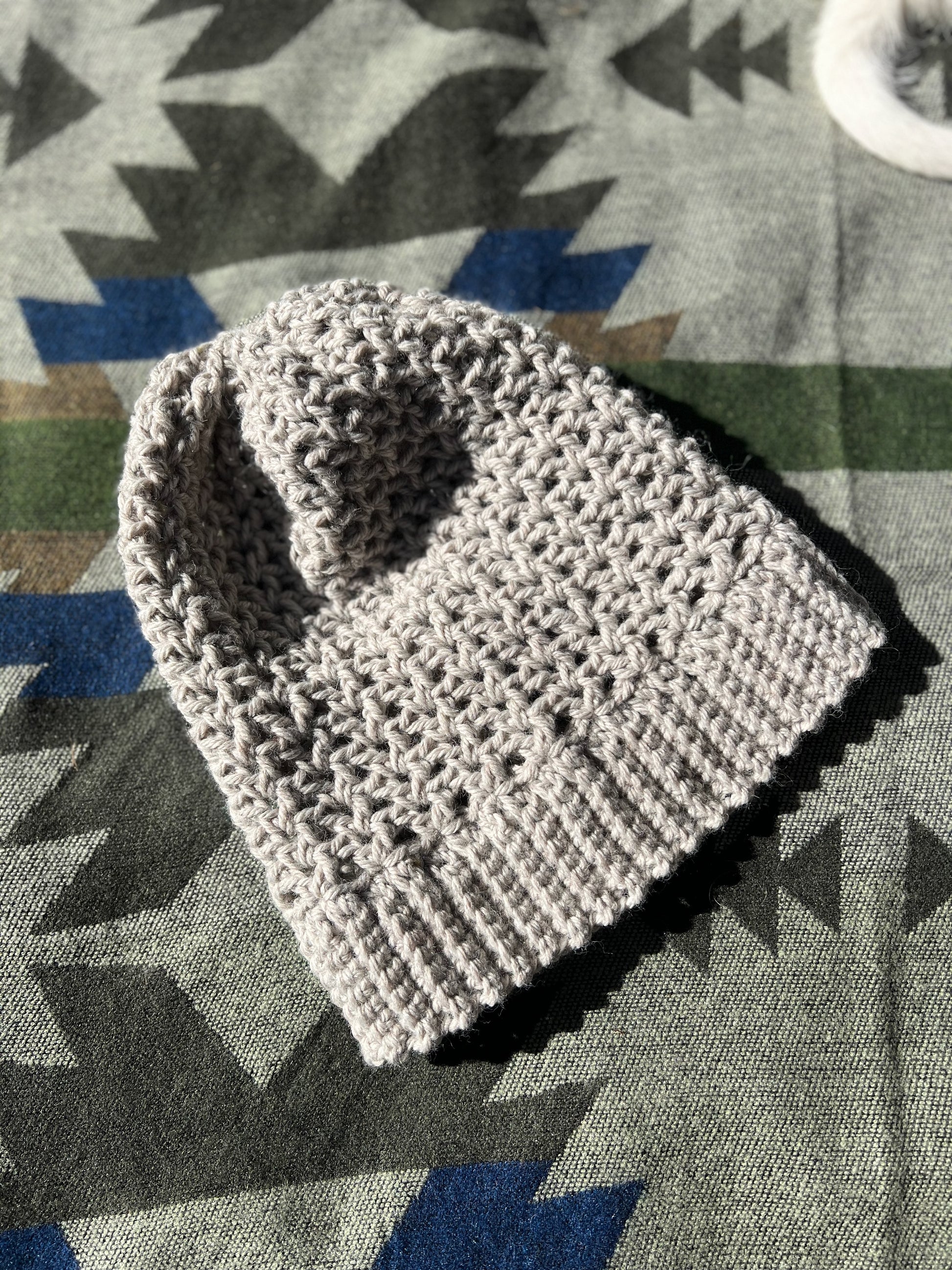 Ethnic Soul Collective ash grey long slouchy or foldable beanie hand crocheted 50cm circumference 27cm height 52 percent merino