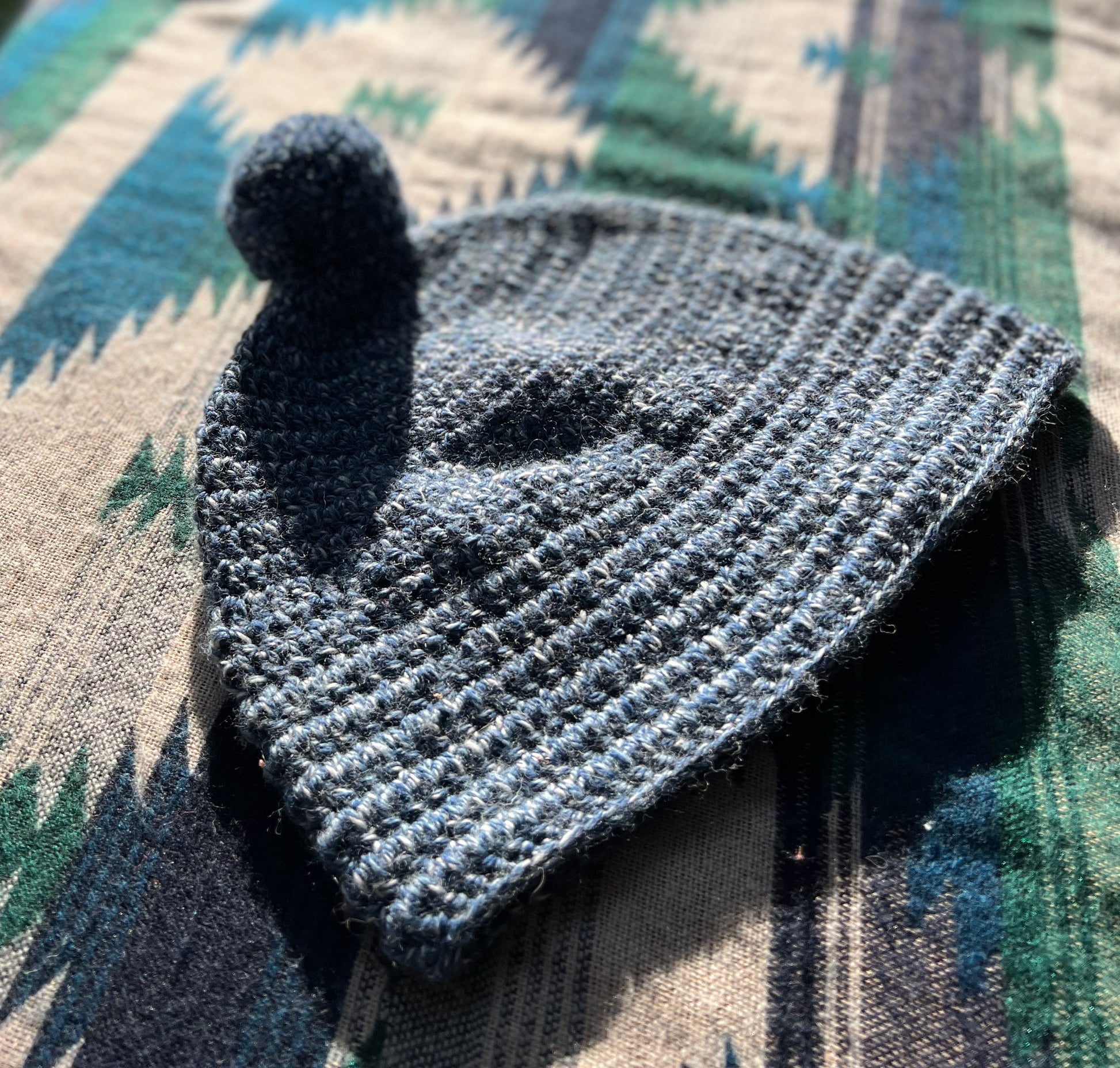 Ethnic Soul Collective hand crocheted blue slouchy beanie 80 percent natural fibre with pompom 62cm circumference 26cm length