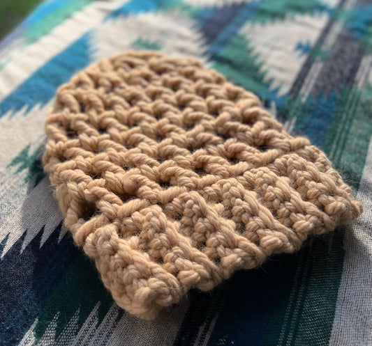 Ethnic Soul Collective chunky butter slouchy beanie hand crocheted loose weave 80 percent natural fibre 54cm circumference 32cm length