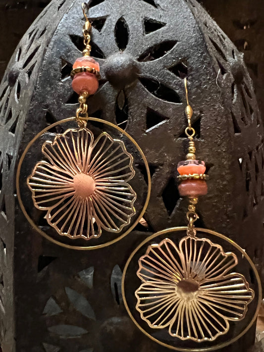 Ethnic Soul Collective delicate brass flower earrings with faceted Czech glass beads 9cm long including hook handcrafted design with subtle sparkle