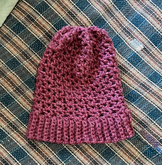 Ethnic Soul Collective extra large chunky slouchy beanie hand crocheted recycled fibre rose taupe 66cm circumference 35cm height