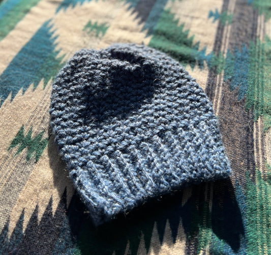 Ethnic Soul Collective hand crocheted fitted blue beanie 100 percent natural fibre 40cm circumference 21cm length