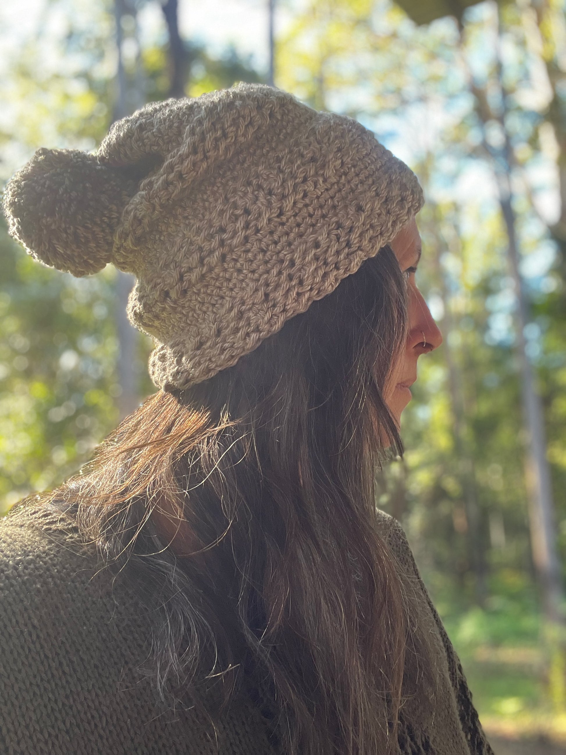 Ethnic Soul Collective hand crocheted grey slouchy beanie 100 percent natural fibre with pompom 52cm circumference 27cm length