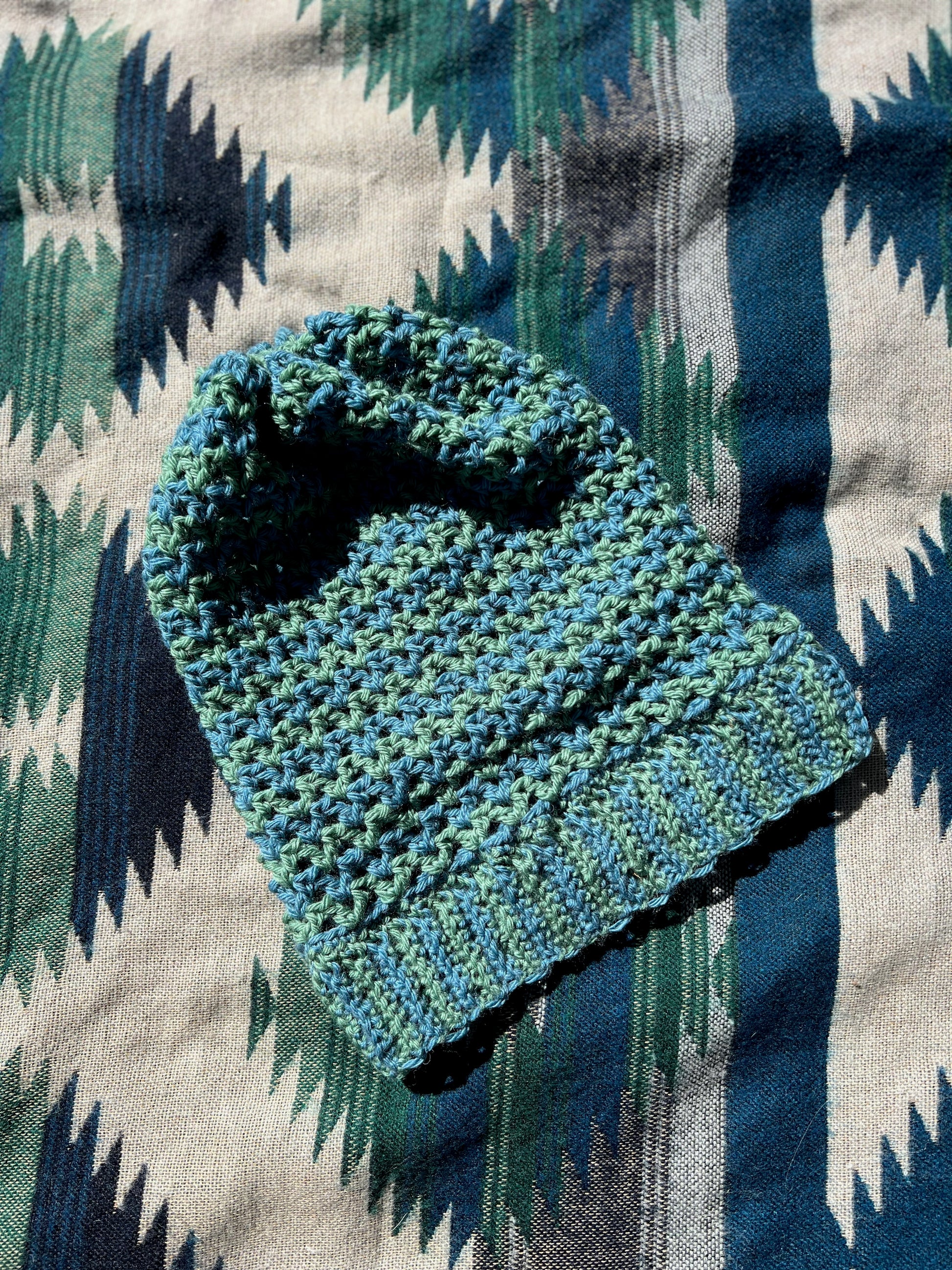 Ethnic Soul Collective multi coloured long slouchy or foldable beanie hand crocheted 50cm circumference 33cm height