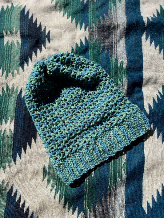 Ethnic Soul Collective multi coloured long slouchy or foldable beanie hand crocheted 50cm circumference 33cm height