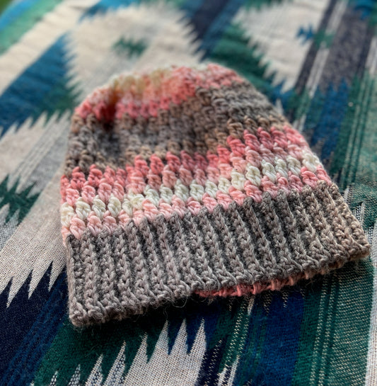 Ethnic Soul Collective multi coloured short slouchy beanie hand crocheted 44cm circumference 24cm height