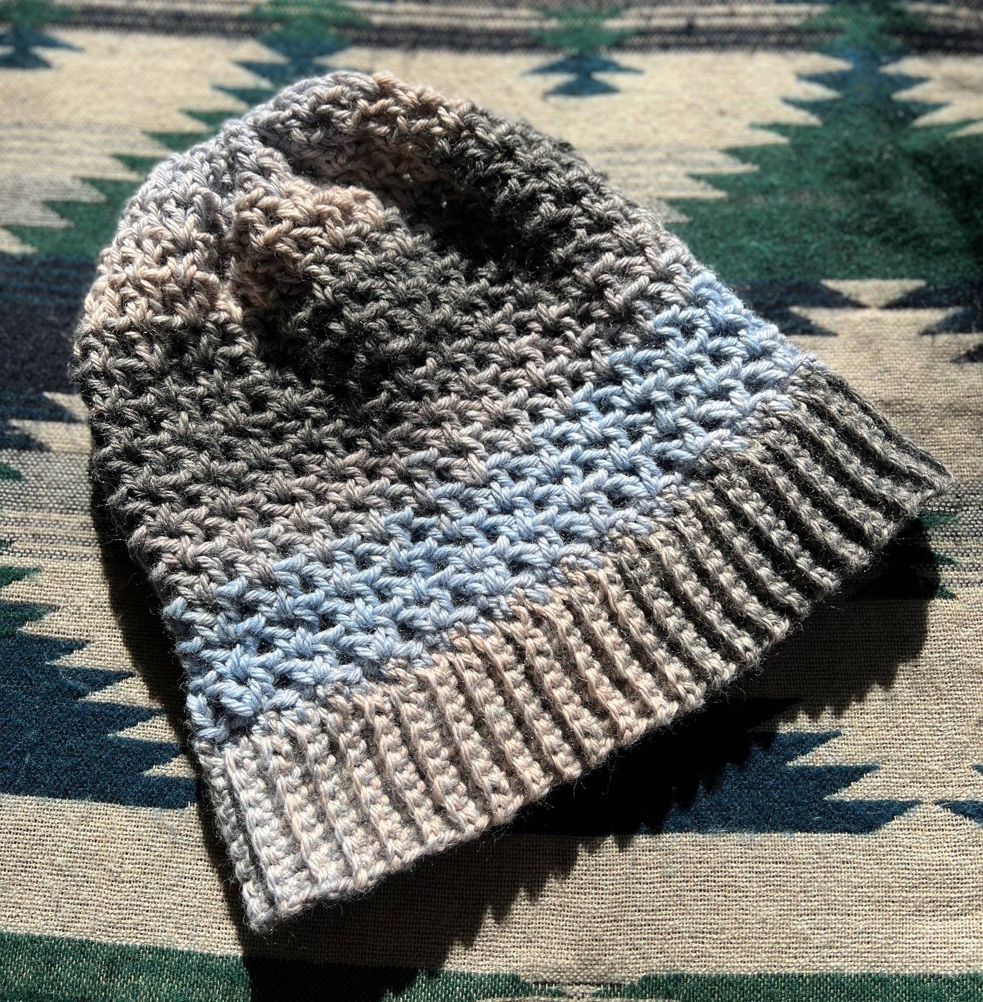 Ethnic Soul Collective multi coloured slouchy beanie hand crocheted 56cm circumference 30cm height