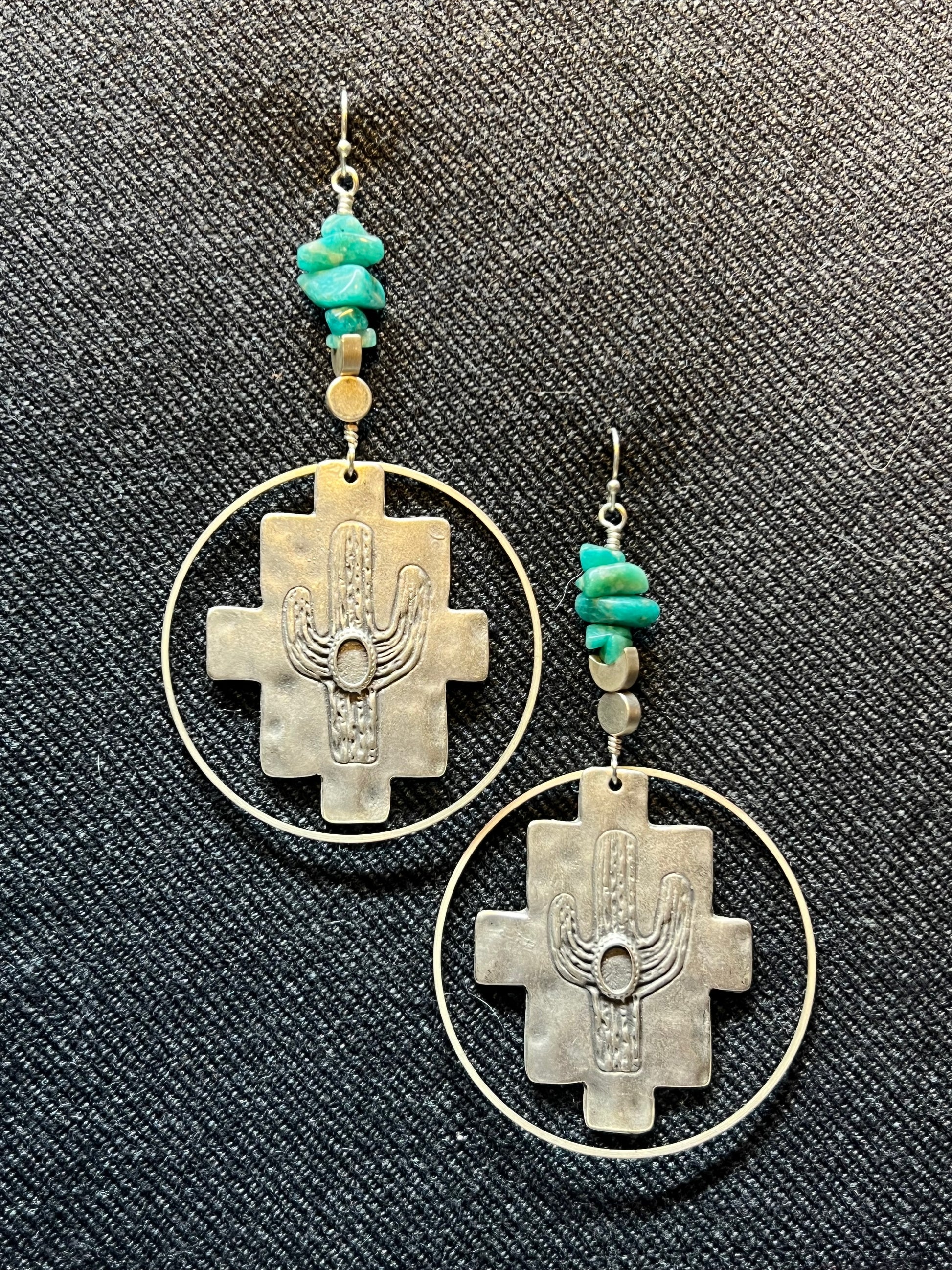 Ethnic Soul Collective silver-plated cactus earrings with Russian Amazonite 9.5cm long handcrafted lightweight design